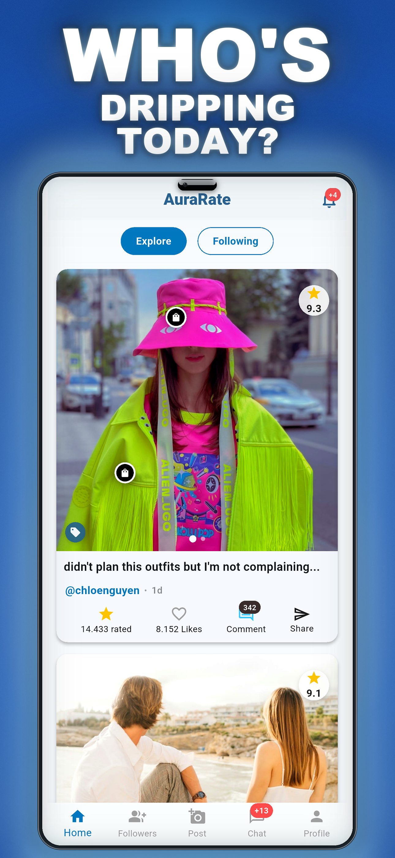 AuraRate home feed. See who's dripping today