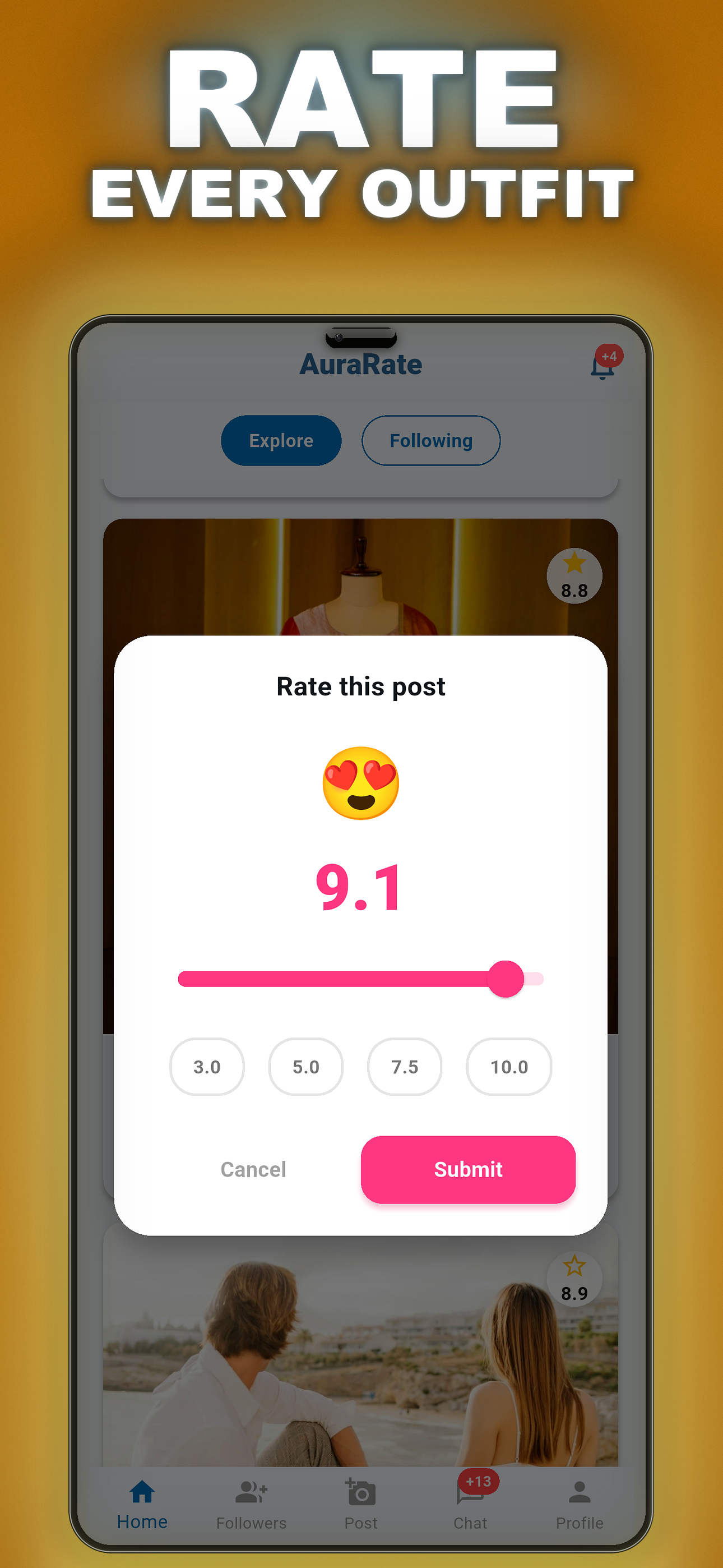 Rate outfits screen